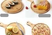 Bamboo Wooden Serving Plate Round Flat Fruit Pizza Serving Board Tray Plate with Handle