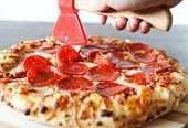 Axe Pizza Cutter with Bamboo Handle and Sharp Rotating Blade