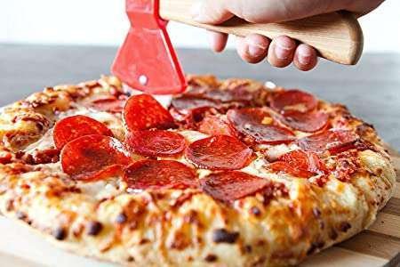 Axe Pizza Cutter with Bamboo Handle and Sharp Rotating Blade