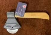 Axe Pizza Cutter with Bamboo Handle and Sharp Rotating Blade