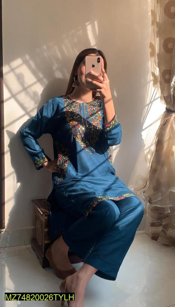 2pcs women’s stitched linen sequins embroidered suit