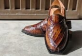 Mustard crocodile leather kheri chappal