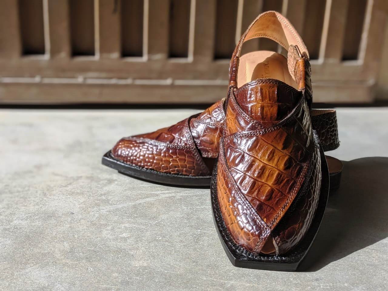 Mustard crocodile leather kheri chappal