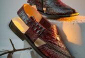 Maroon crocodile leather kheri chappal