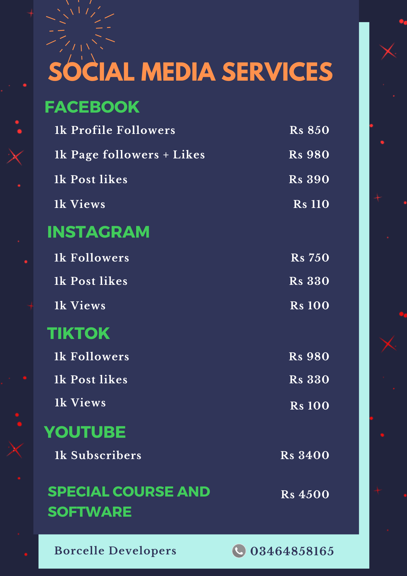 Instagram, Tiktok, Facebook followers, likes and views