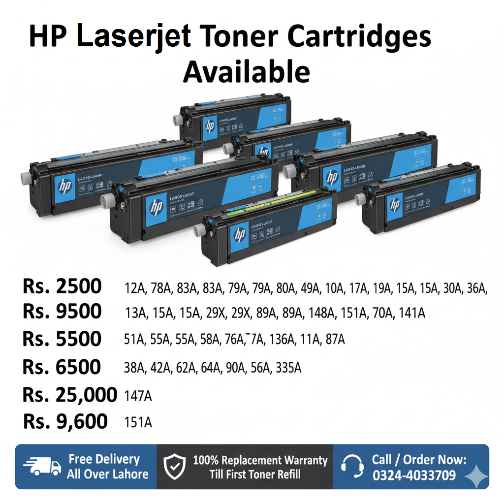 HP Laserjet Printer all toners 100% replacement Warrenty