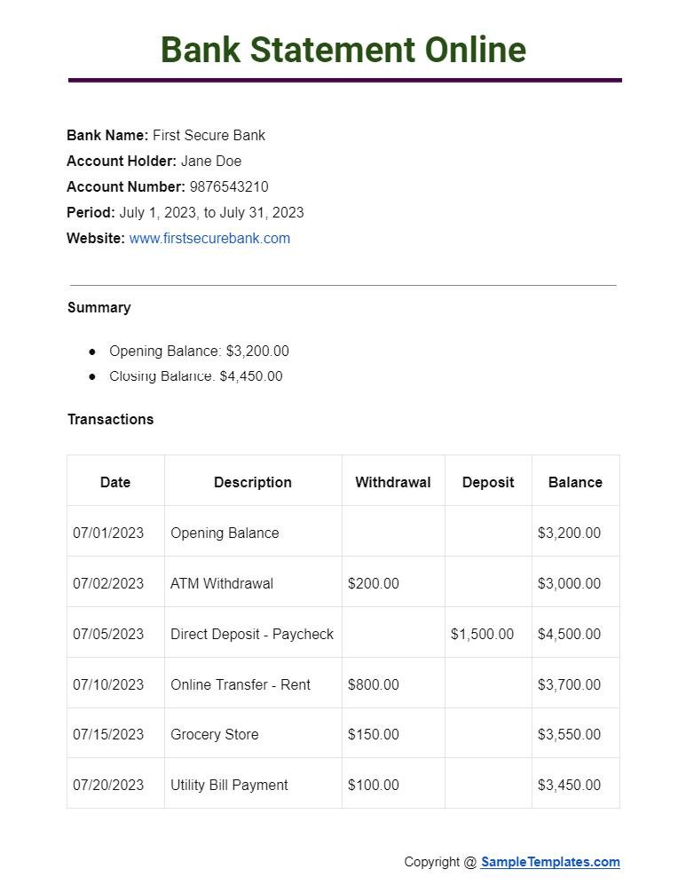 Student’s bank statement