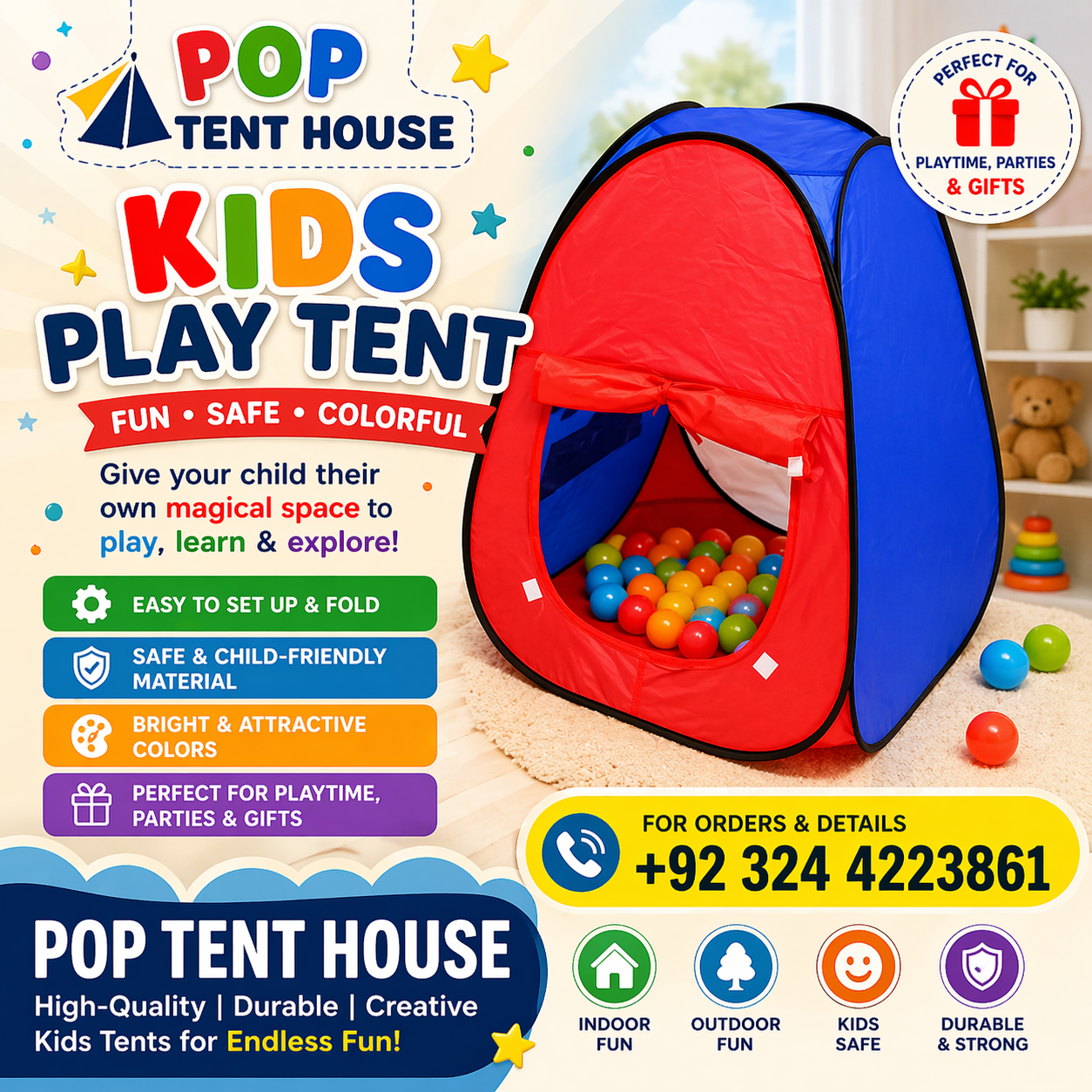 Pop Tent House with 50 Balls COD