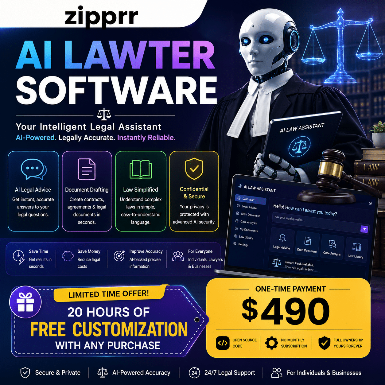 Zipprr AI Lawyer Script — Automate Legal Advice & Document D