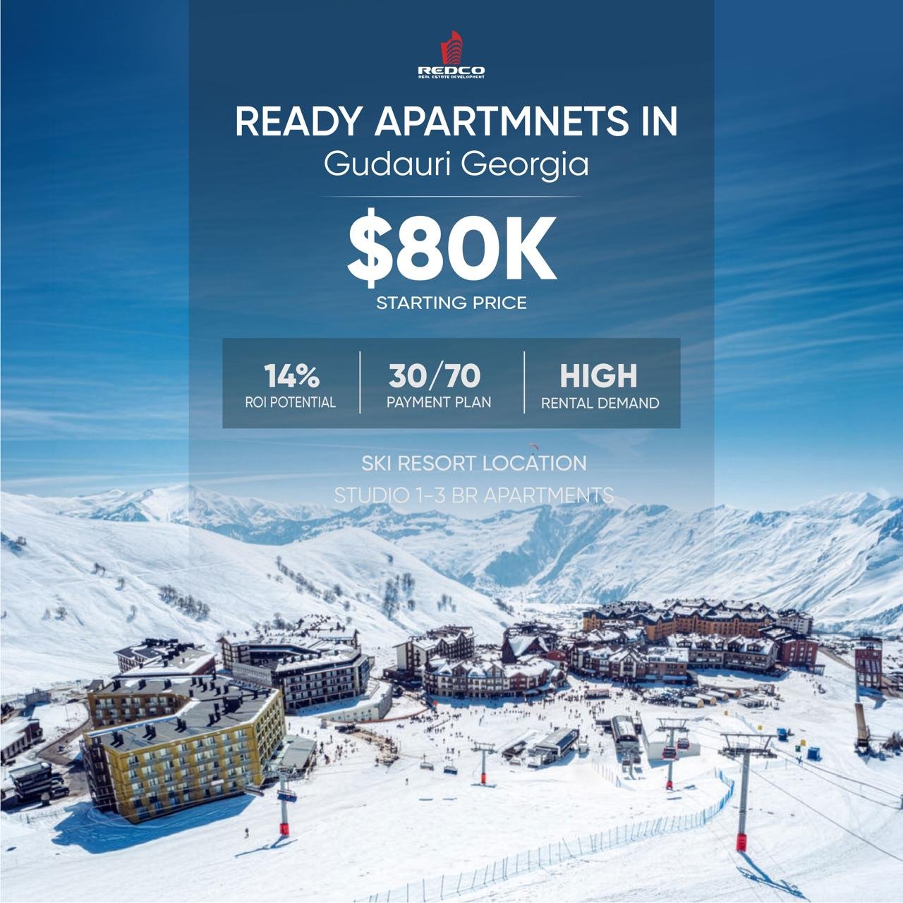New Gudauri by Redco SKI Resort Georgia Studio 1 – 3 Beds Apartments