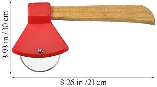 Axe Pizza Cutter with Bamboo Handle and Sharp Rotating Blade