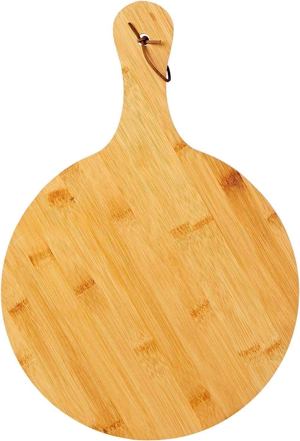 Bamboo Wooden Serving Plate Round Flat Fruit Pizza Serving Board Tray Plate with Handle
