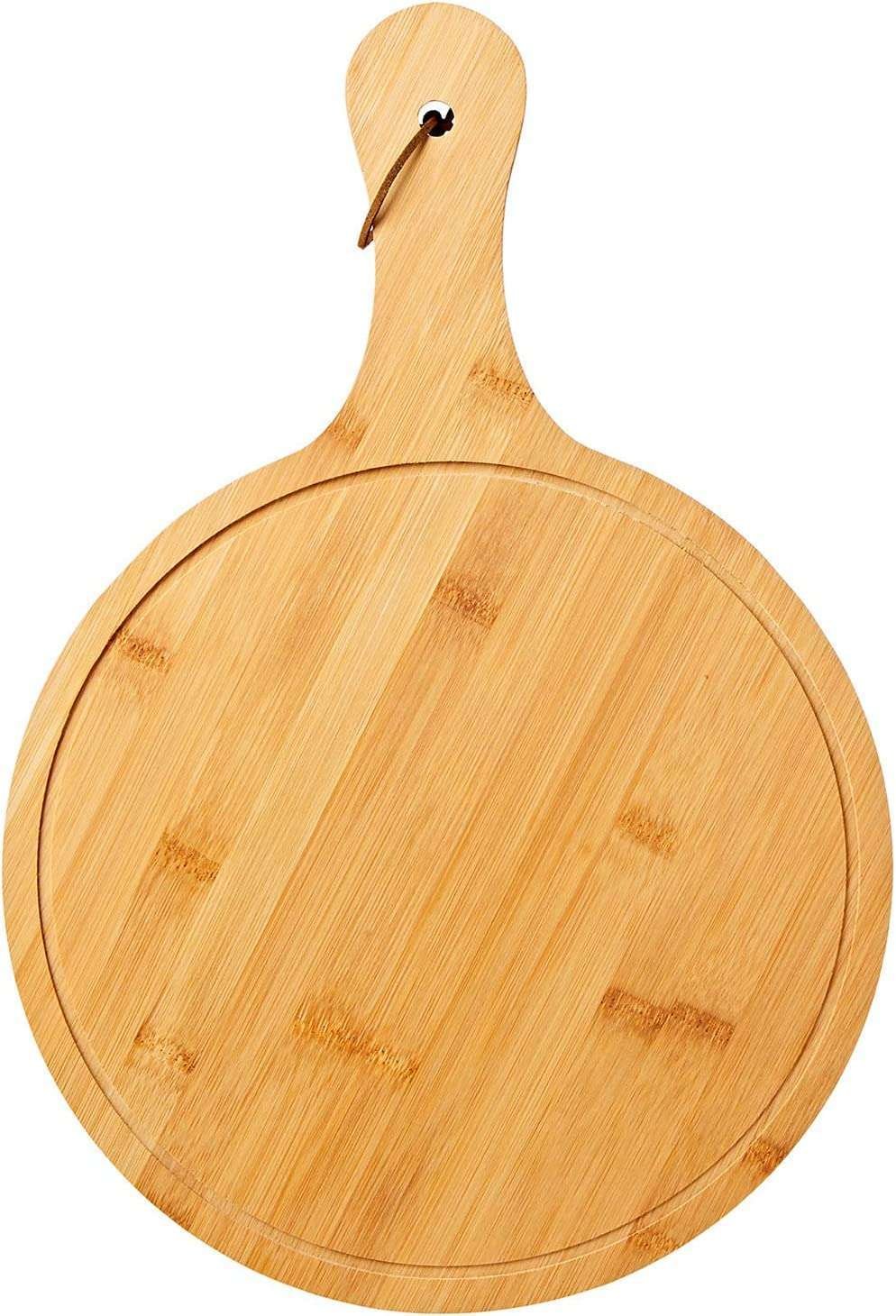 Bamboo Wooden Serving Plate Round Flat Fruit Pizza Serving Board Tray Plate with Handle