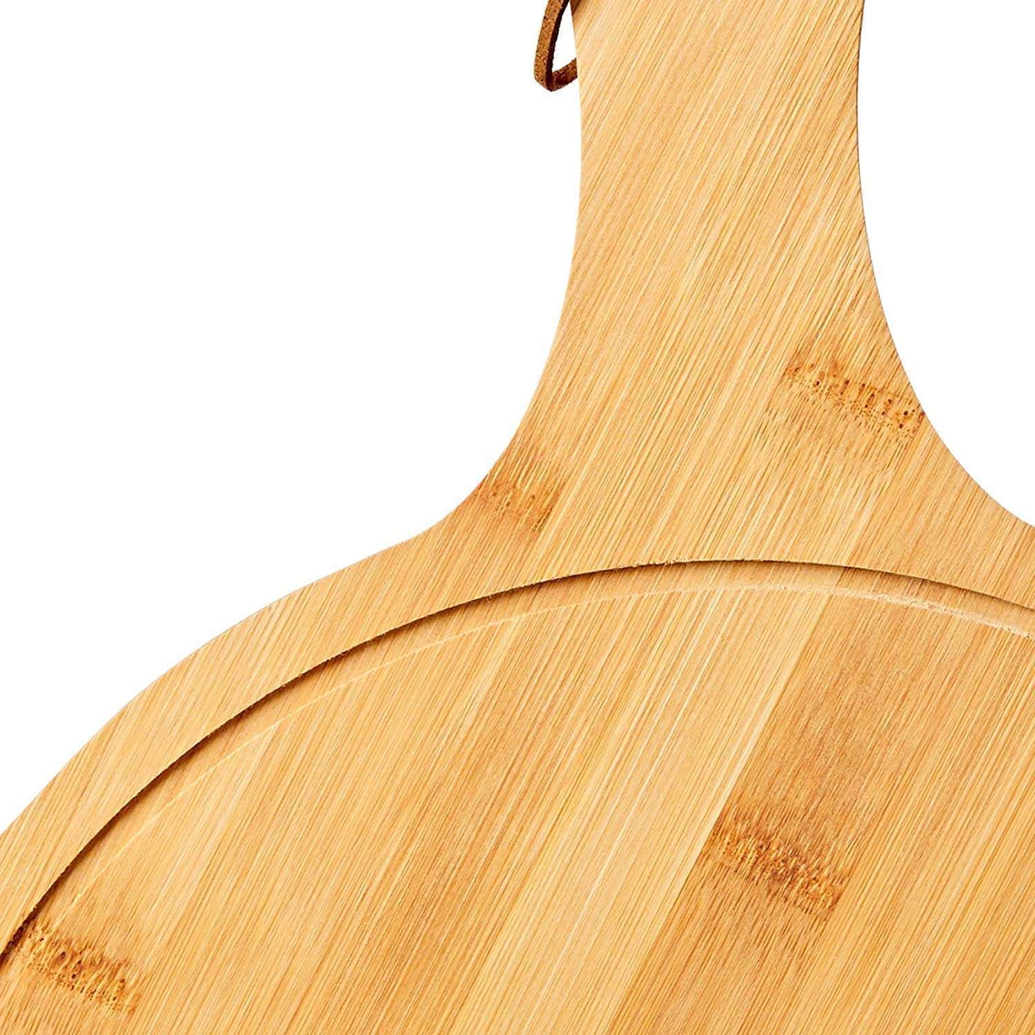 Bamboo Wooden Serving Plate Round Flat Fruit Pizza Serving Board Tray Plate with Handle