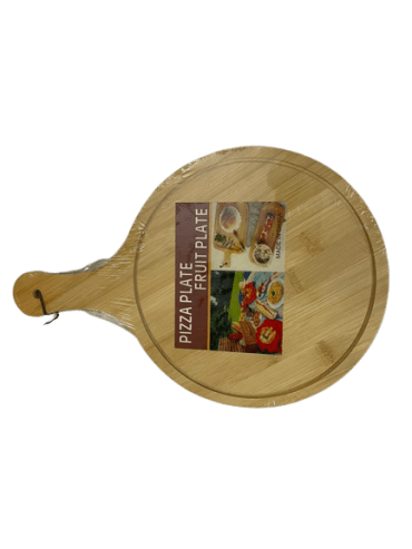 Bamboo Wooden Serving Plate Round Flat Fruit Pizza Serving Board Tray Plate with Handle