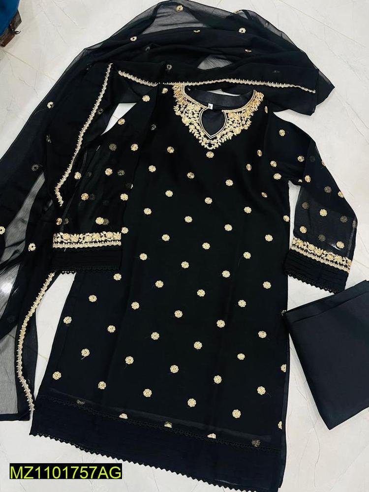 3 Pc’s women’s stitched chiffon embroidered suit