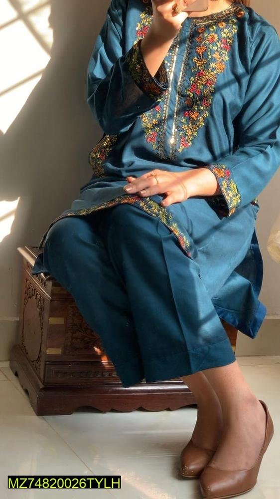 2pcs women’s stitched linen sequins embroidered suit