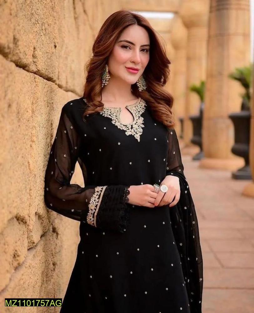 3 Pc’s women’s stitched chiffon embroidered suit