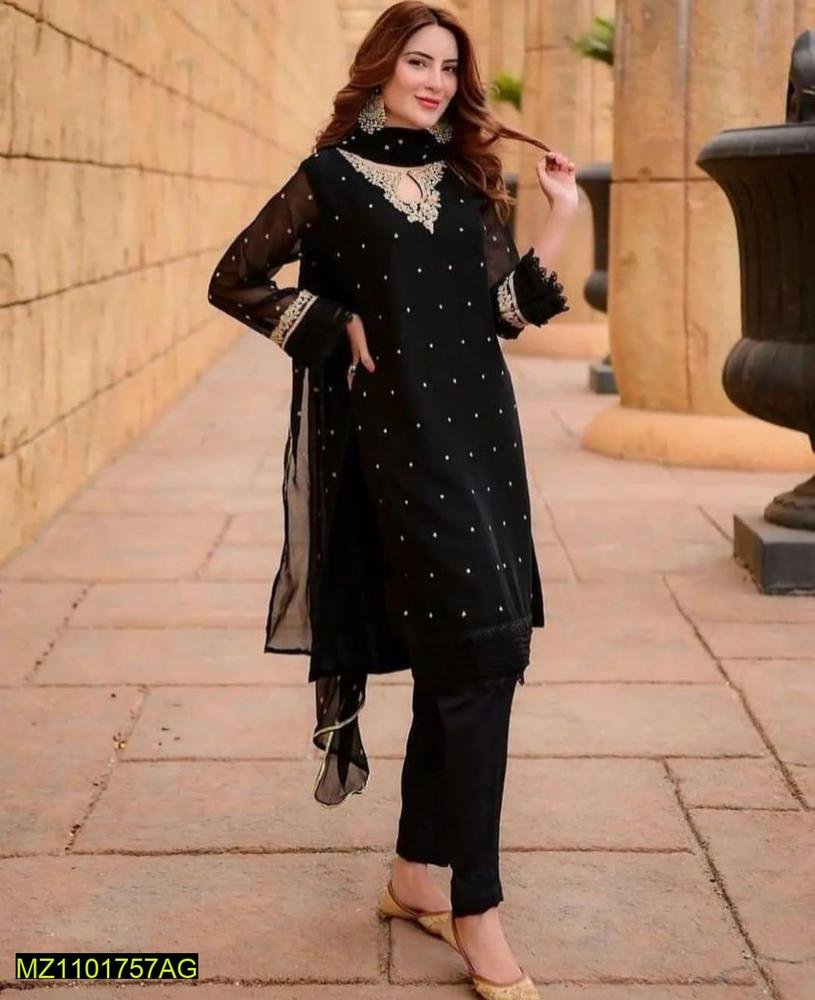 3 Pc’s women’s stitched chiffon embroidered suit