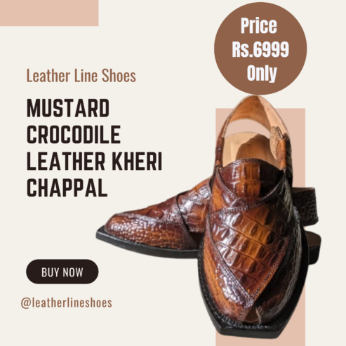 Mustard crocodile leather kheri chappal