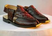 Maroon crocodile leather kheri chappal