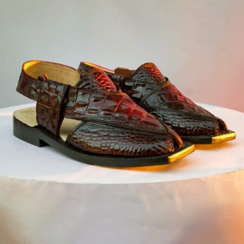 Maroon crocodile leather kheri chappal