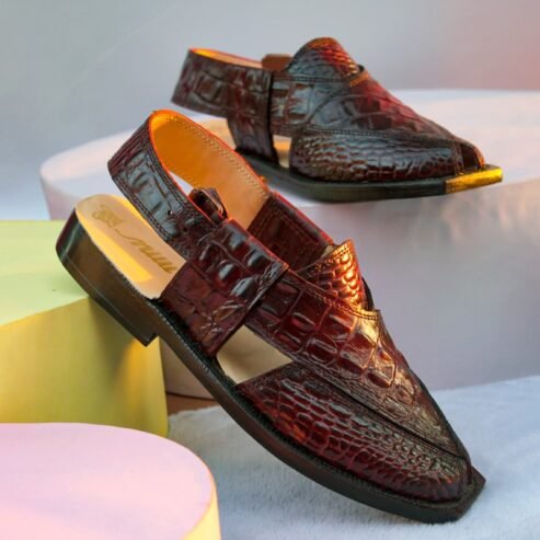 Maroon crocodile leather kheri chappal