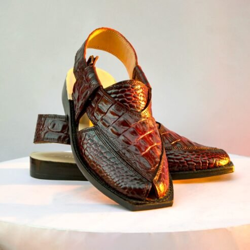 Maroon crocodile leather kheri chappal