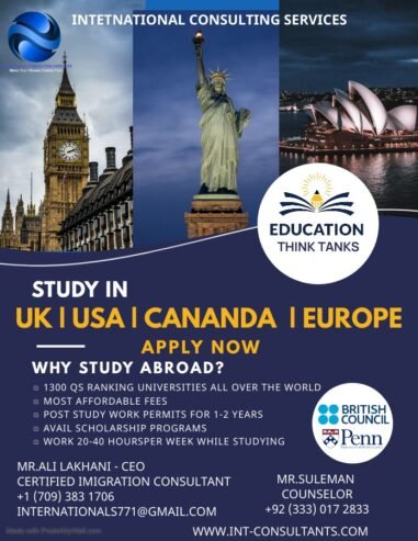 Wanted to Free Study in USA, Canada and Europe