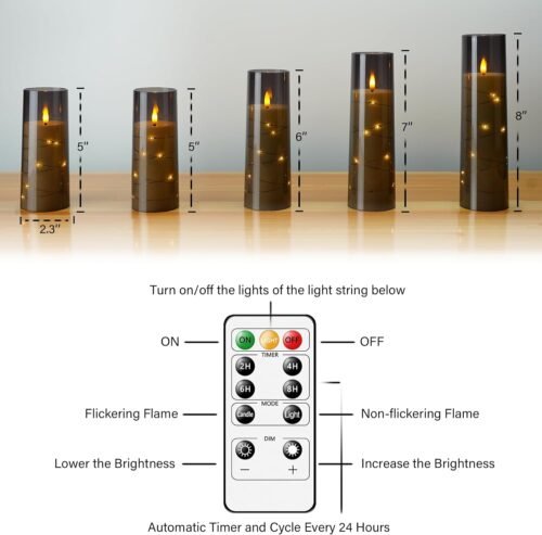 Flameless LED Candles with Timer 5 Pc Flickering Flameless C