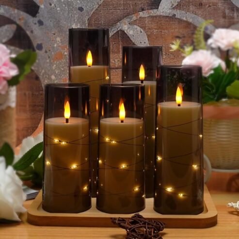 Flameless LED Candles with Timer 5 Pc Flickering Flameless C