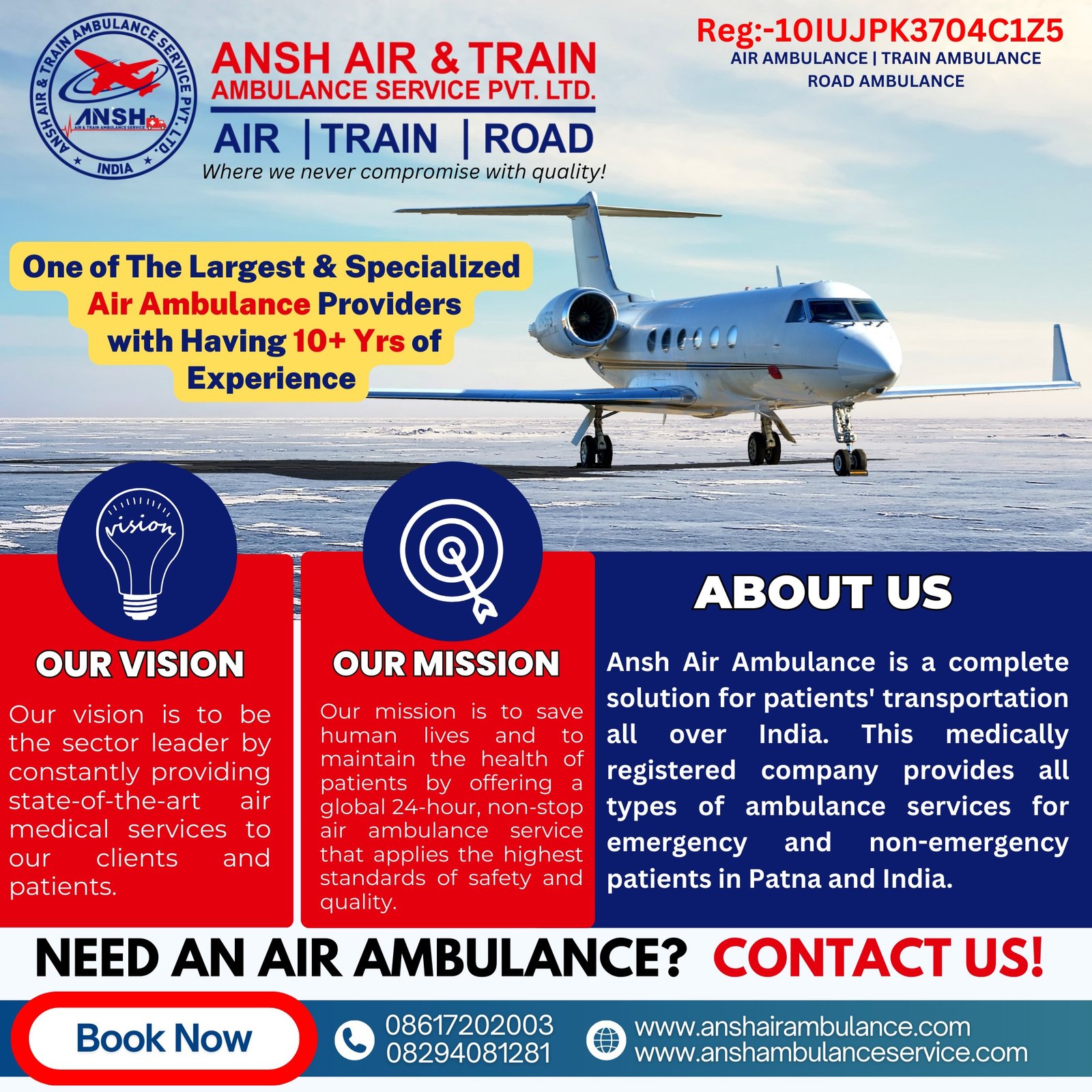 Get The Medically Well-Equipped Ansh Air Ambulance Services