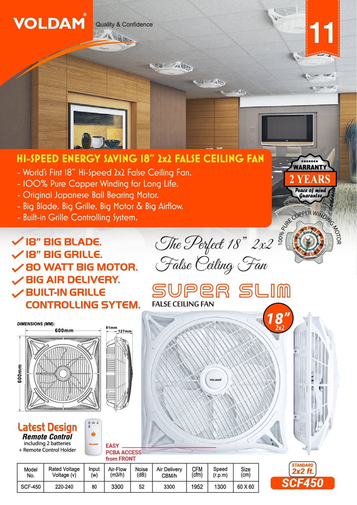 Voldam False Ceiling Fan 2×2 18″