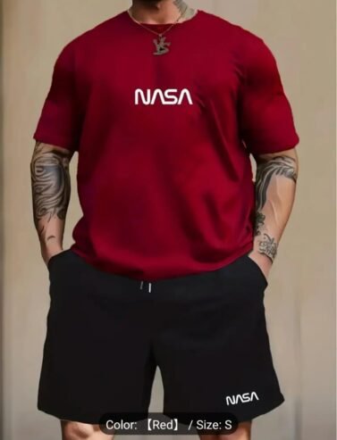 2 Pcs Men’s Polyester Printed T-Shirt & Shorts Tracksuit