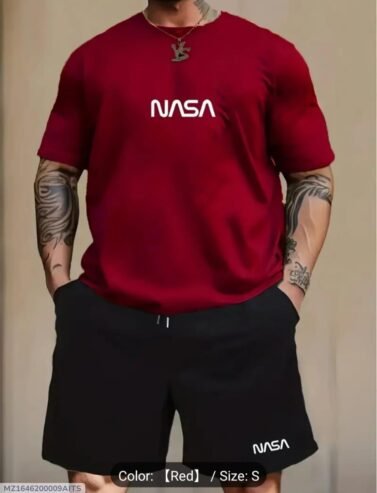 2 Pcs Men’s Polyester Printed T-Shirt & Shorts Tracksuit