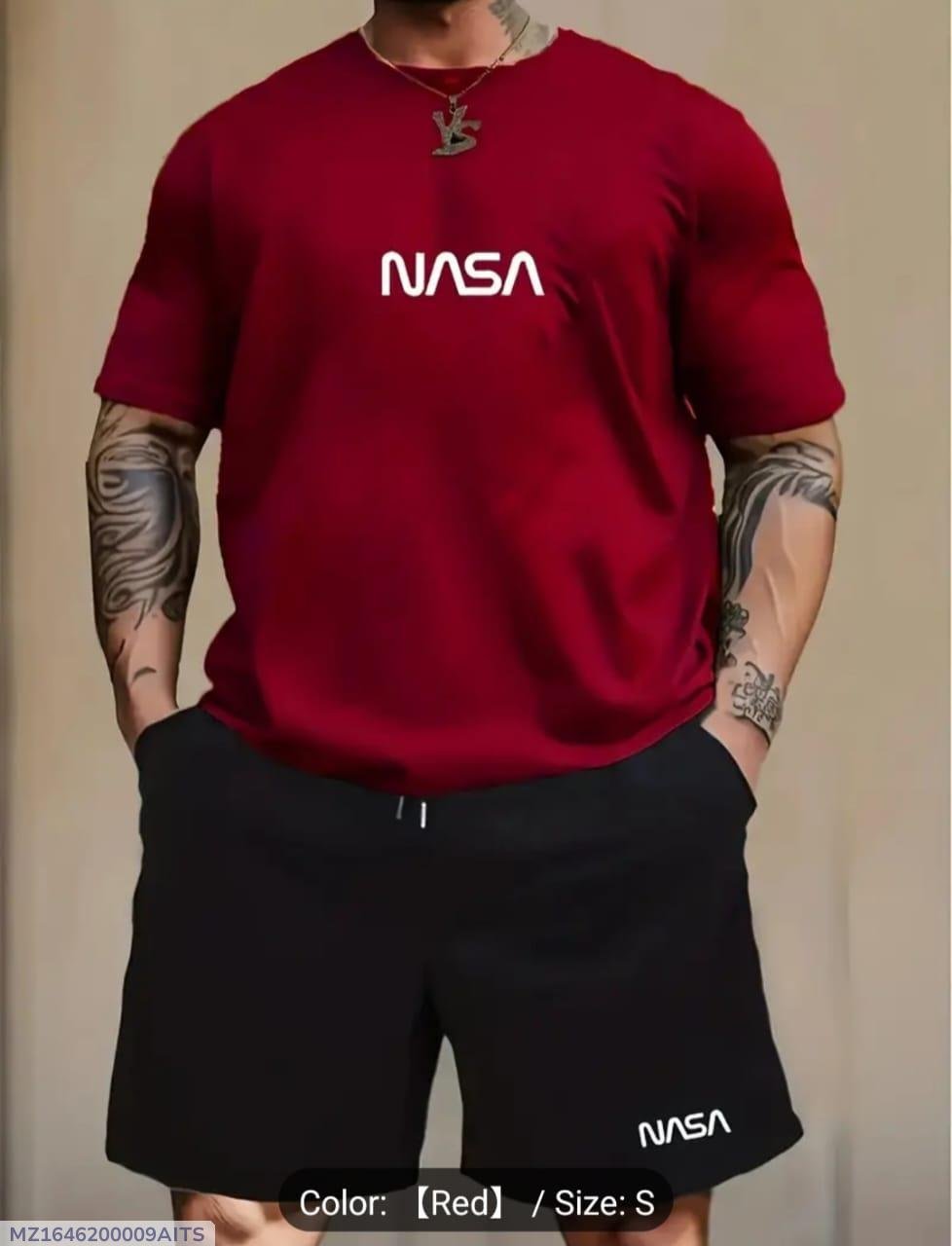 2 Pcs Men’s Polyester Printed T-Shirt & Shorts Tracksuit