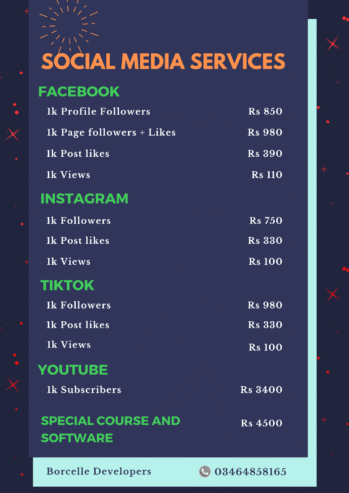 Instagram, Tiktok, Facebook followers, likes and views