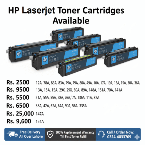 HP Laserjet Printer all toners 100% replacement Warrenty