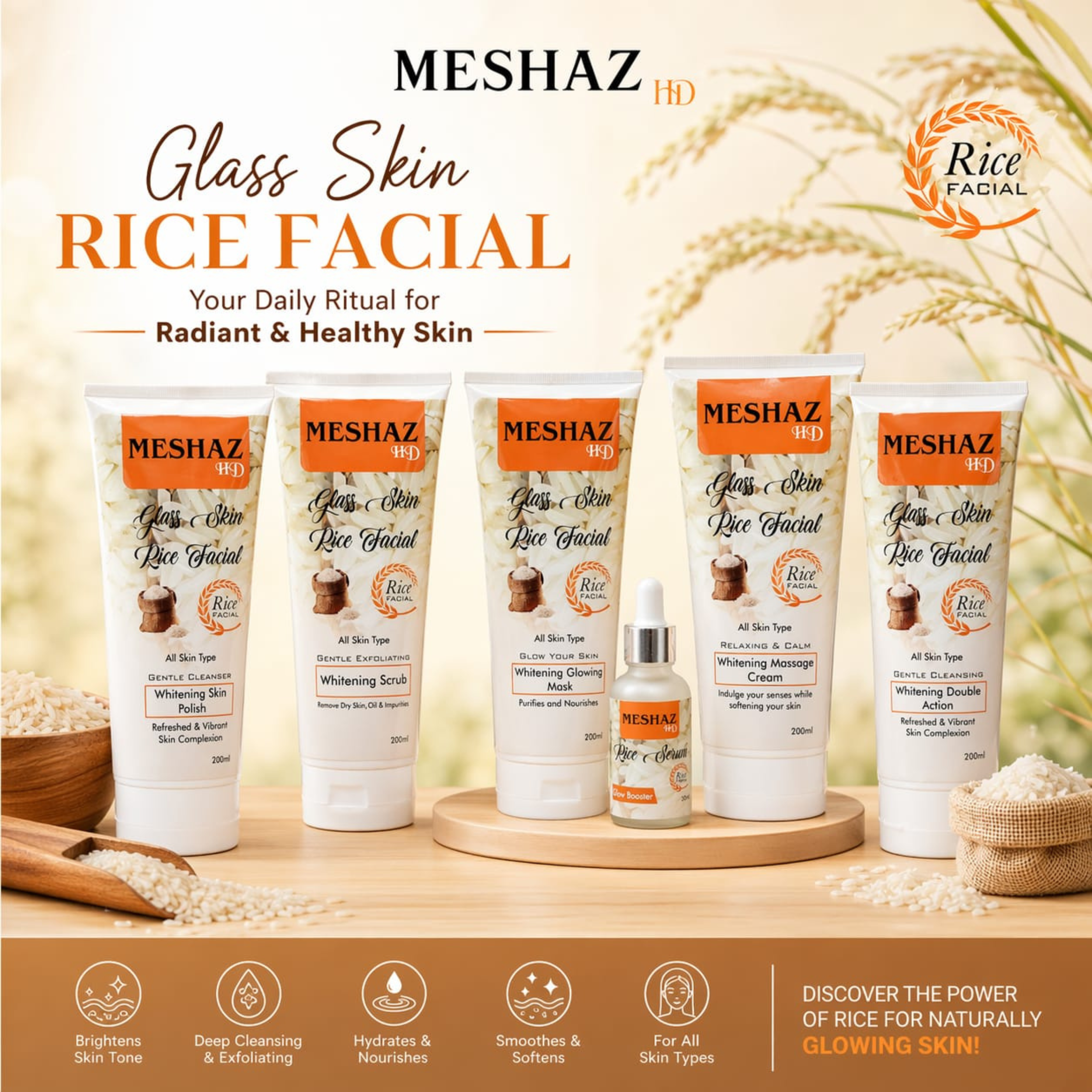Meshaz HD Rice Facial Kit Whitening, Hydrating & Glow Boosting
